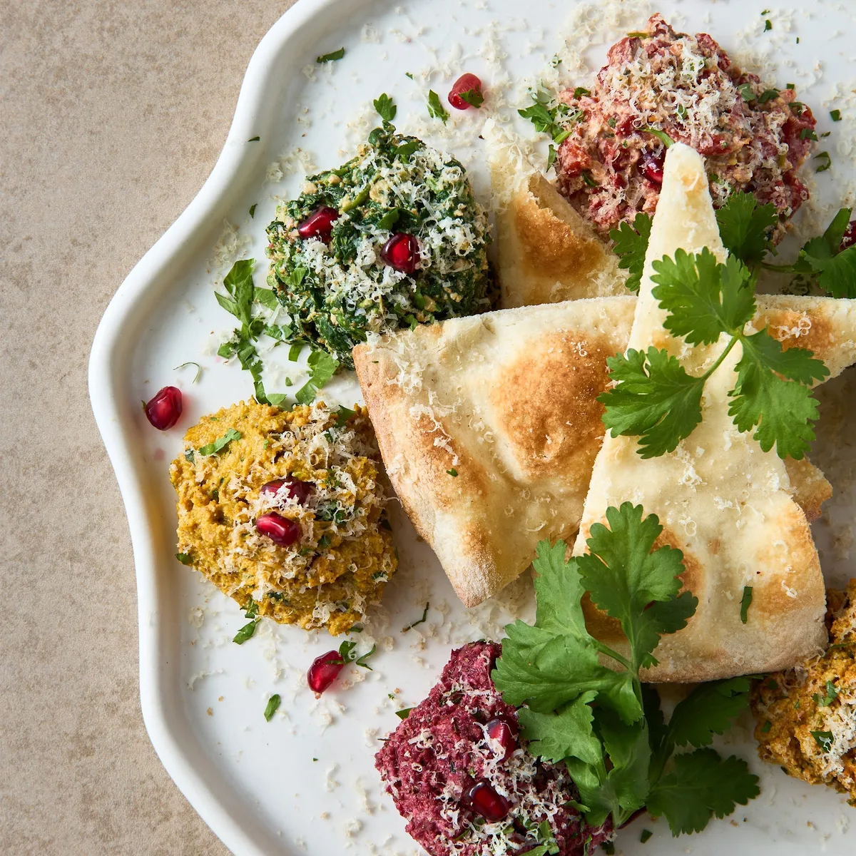Pkhali selection with aubergine rolls