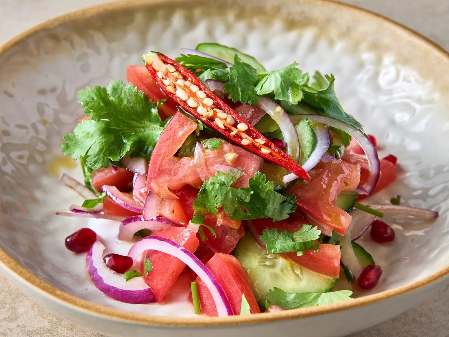 Georgian salad with tomatoes and cucumbers